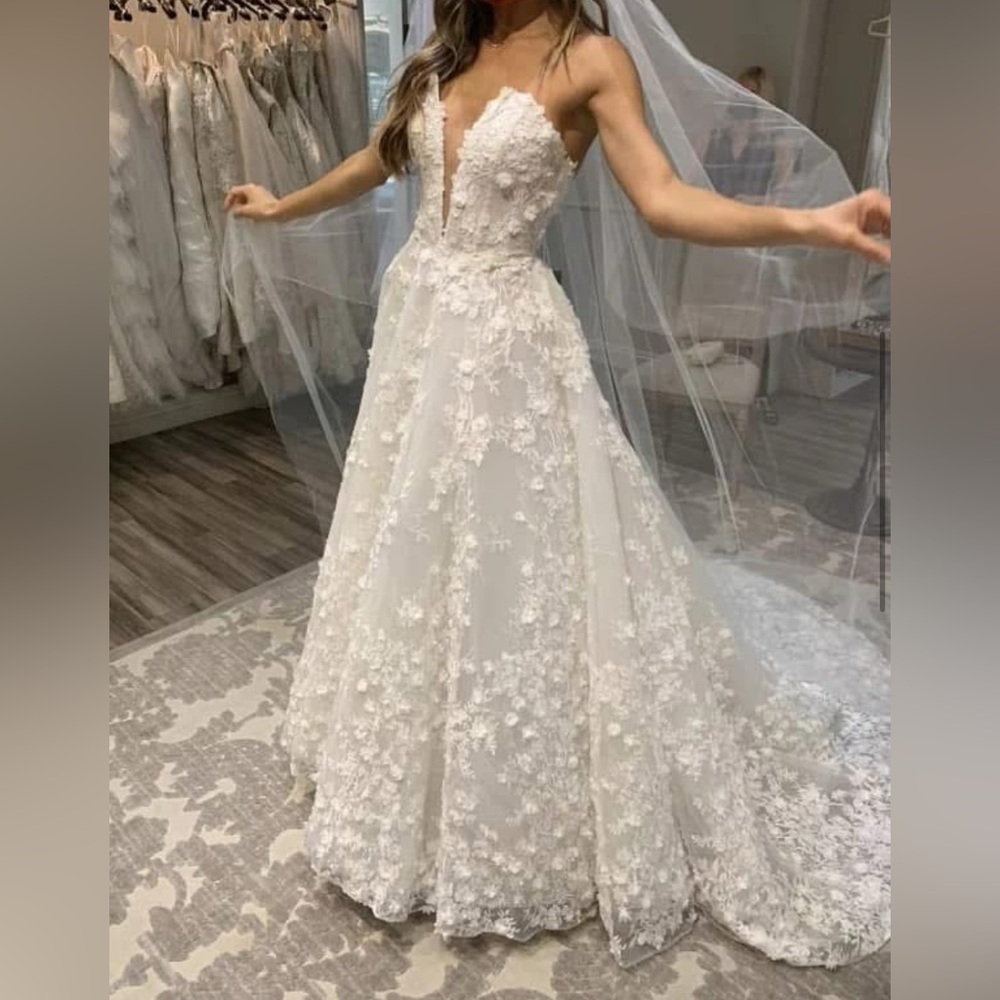 Rita Viniries Rivini Style #REAGAN FLORAL LACE STRAPLESS BALL GOWN WEDDING DRESS